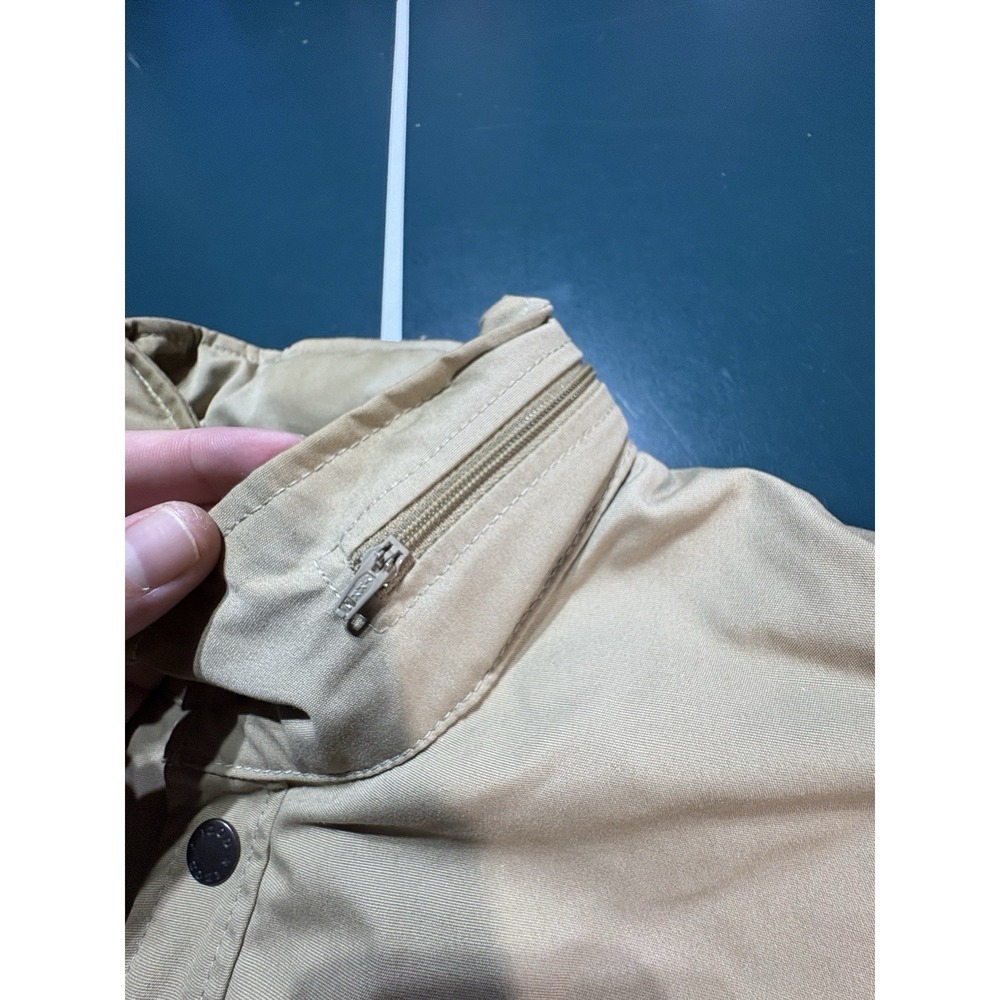 Vintage 70s Izod Lacoste Bomber Jacket Mens XL Beige Fleece Lined Packable Hood - Picture 9 of 16